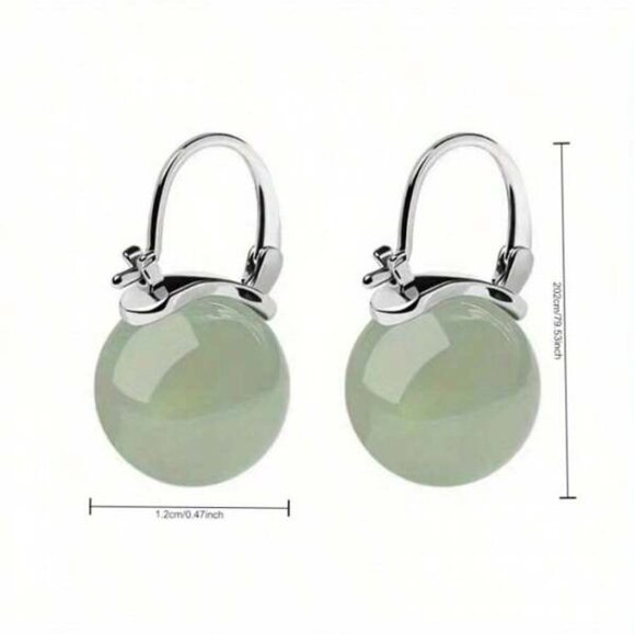 Green Jade Ball Drop Earrings - Picture 2 of 4
